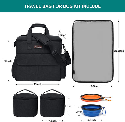 Weekend Dog Travel Bag Set with 2 Food Bags, 2 Bowls and Mat, Black