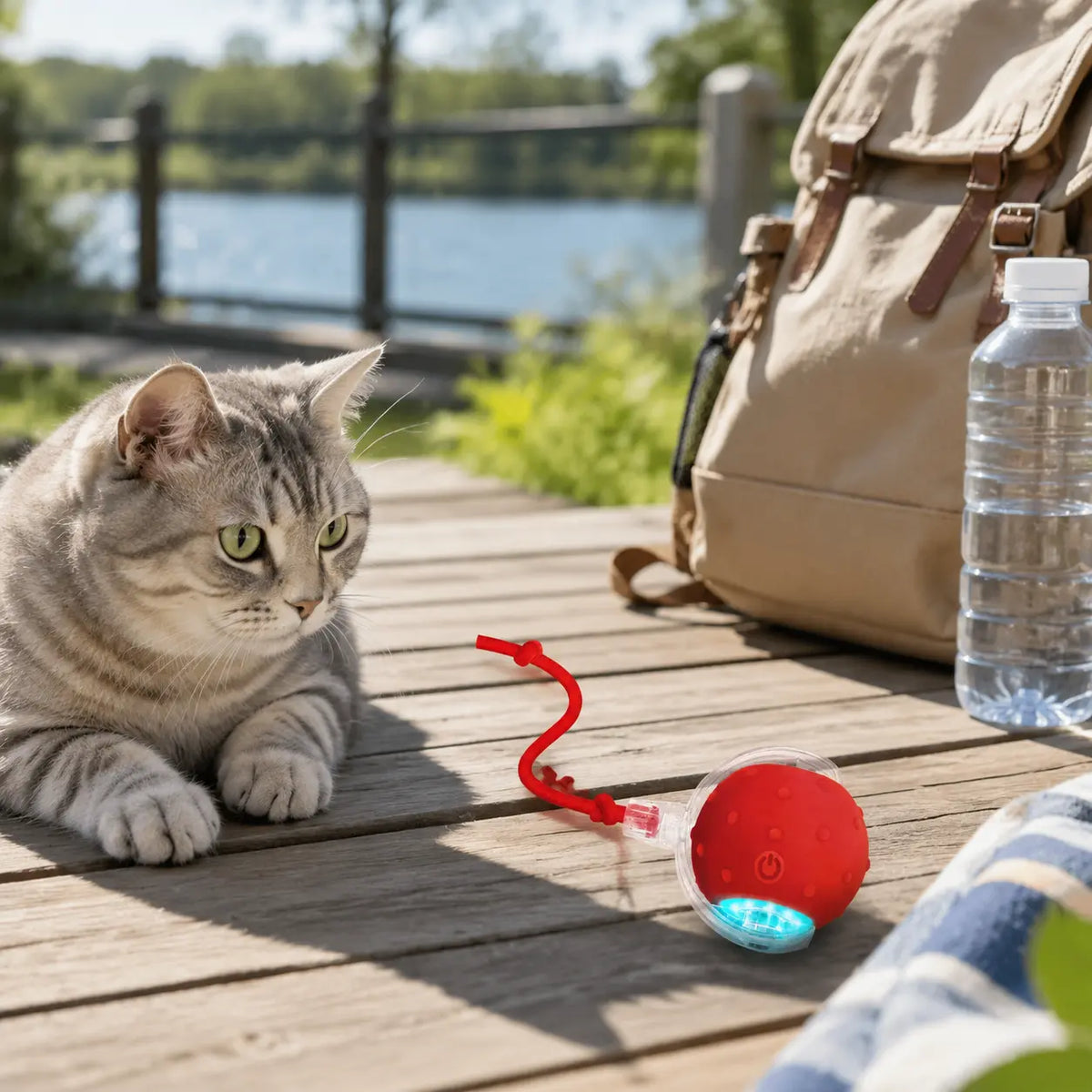 【2026 Newest】Fun Cat Dog Toy Ball, Smart Rolling Design with Textured Surface & Nylon Tail, Interactive Toy for Indoor Cats